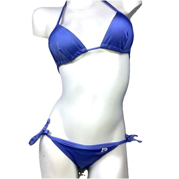 ICONIC Vintage 70s  Pierre Cardin  Triangle String Brazilian Bikini Blue Logo - Picture 1 of 6
